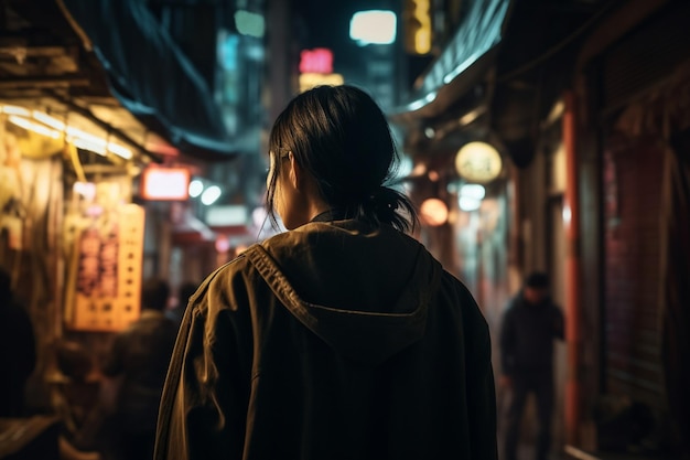 A woman stands in a dark alley with a sign that says'i'm not a girl '