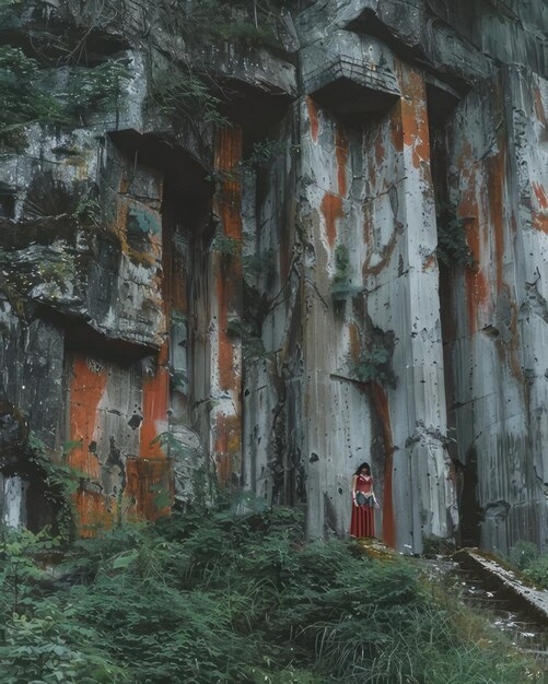 Photo a woman stands in front of a building with a sign that says  no