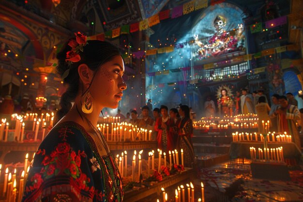 a woman stands in front of a stage with the words god on it