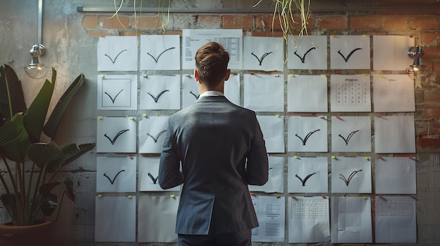 a woman stands in front of a wall with a sign that says bird and a bird