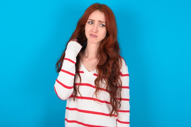 woman stressed anxious tired and frustrated pulling shirt neck looking frustrated with problem