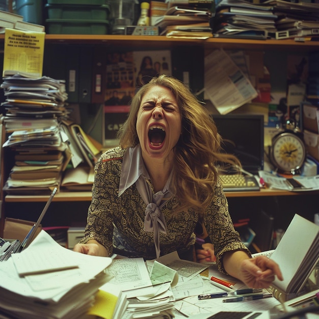 Photo woman stressed and screaming due to work