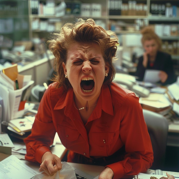 Photo woman stressed and screaming due to work