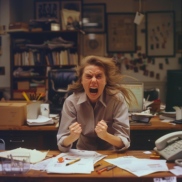 Photo woman stressed and screaming due to work