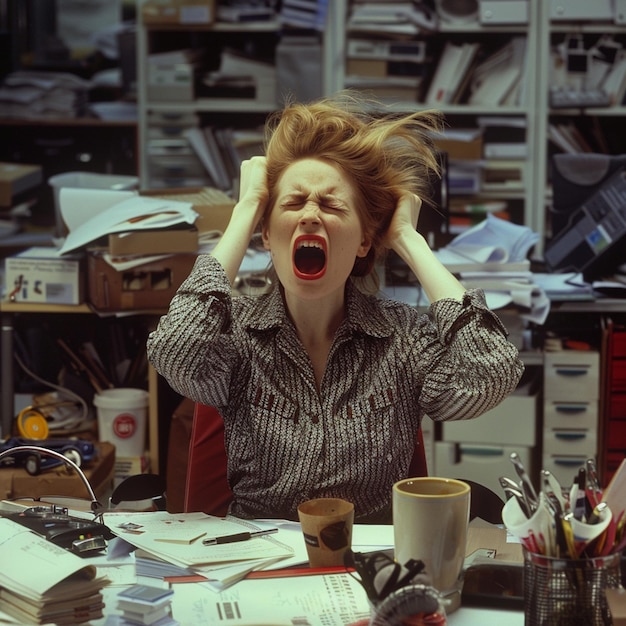 Photo woman stressed and screaming due to work