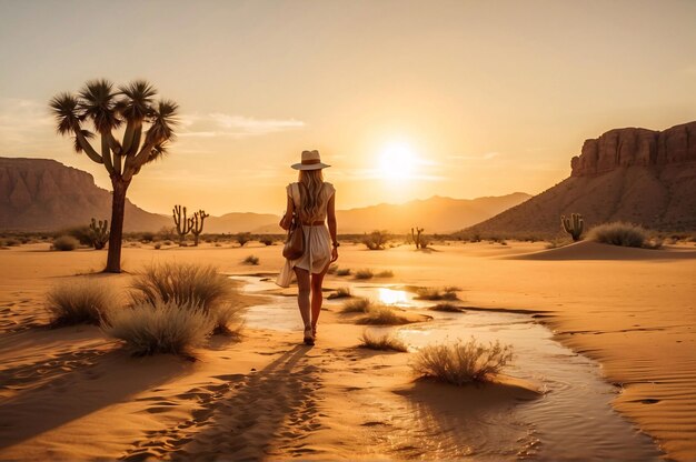 woman strolls through the desert