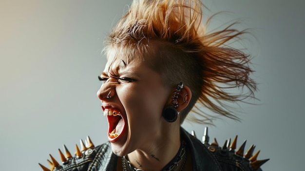 Photo woman style with punk rock mohawk hair style background wallpaper ai generated image