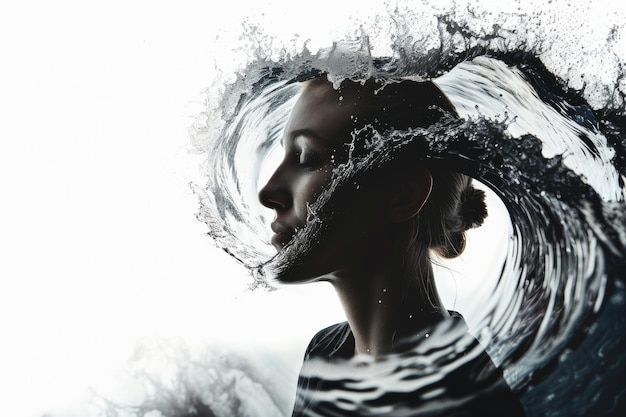 Woman Submerging Head in Water