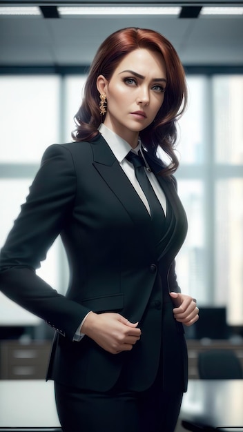 A woman in a suit and a shirt that says'women in black '