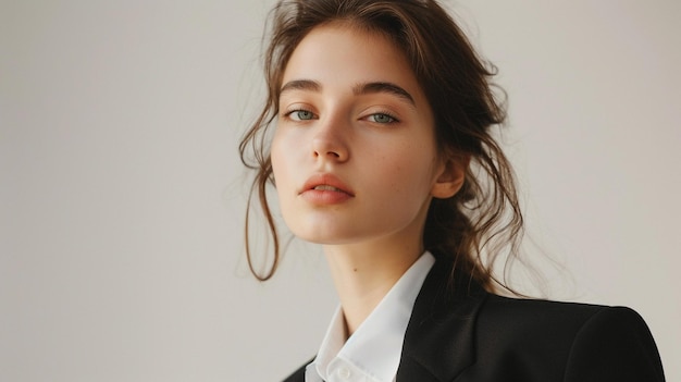 a woman in a suit and a shirt