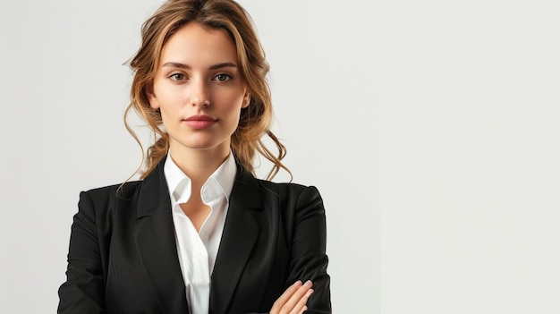 Photo a woman in a suit with her arms crossed