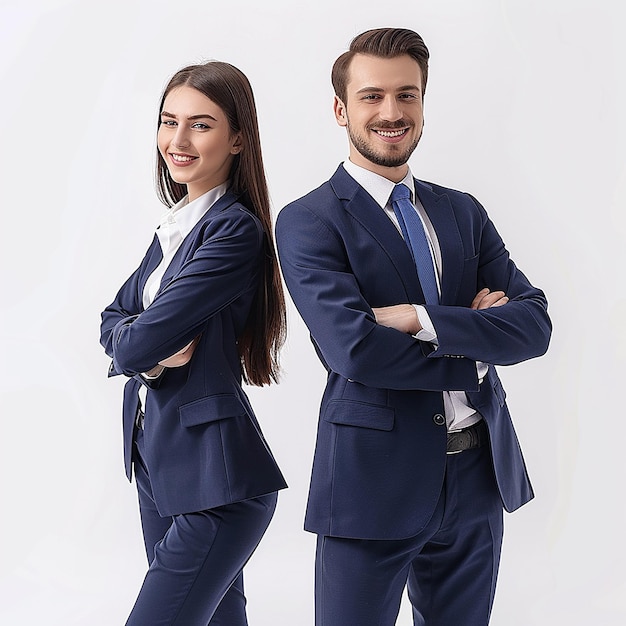 a woman in a suit with her arms crossed