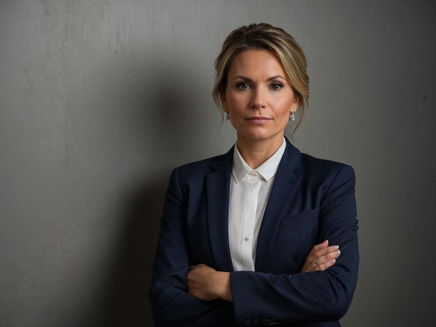 Photo a woman in a suit with her arms crossed