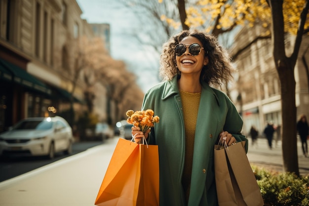 Woman in Sunglasses Holding Shopping Bags