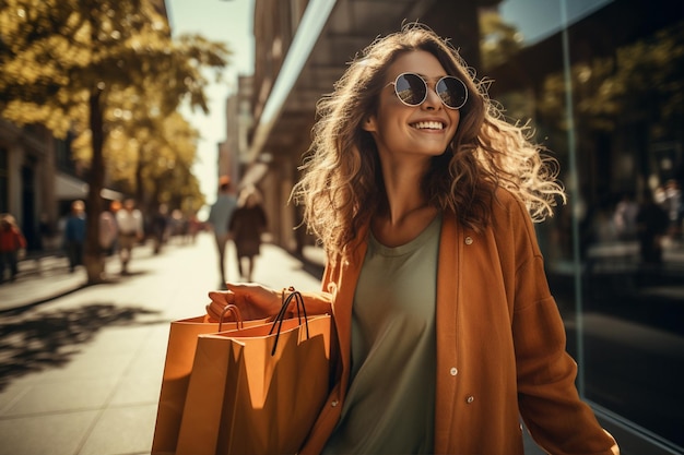 Woman in Sunglasses Holding Shopping Bags