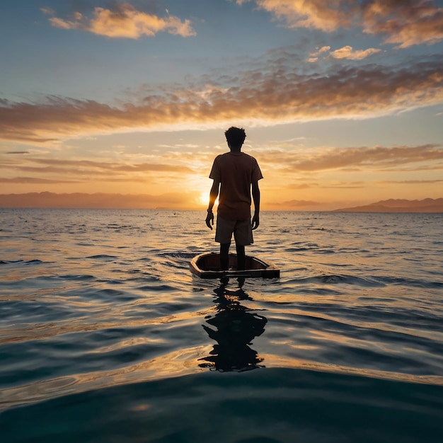 woman on sup board in sunset