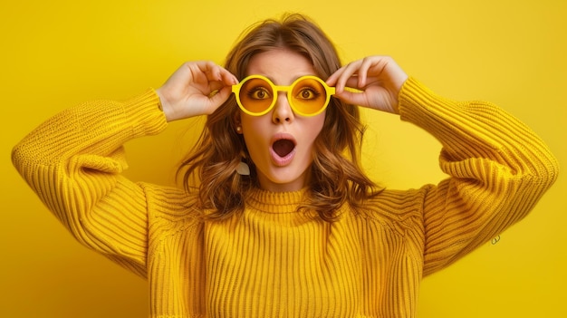 Woman Surprised in Yellow Glasses