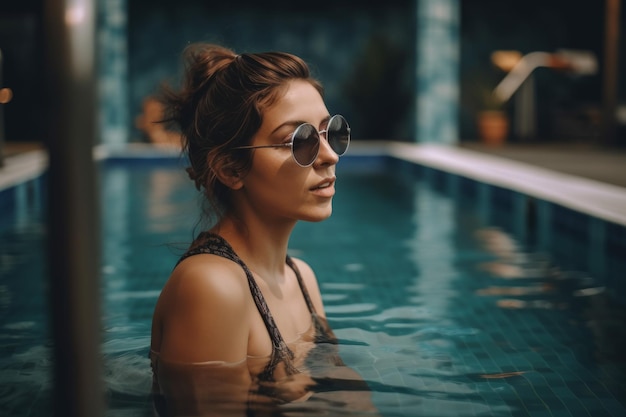 Woman swimming pool Vacation color Generate Ai