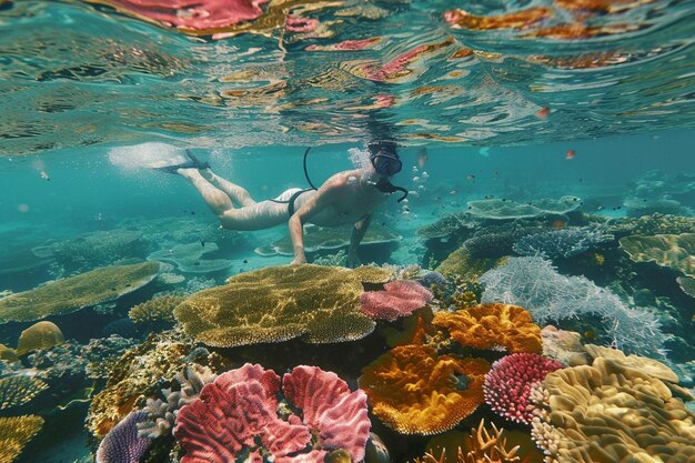 Photo a woman swimming in the water with a lot of jellyfish