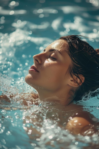 Woman swimming with eyes closed