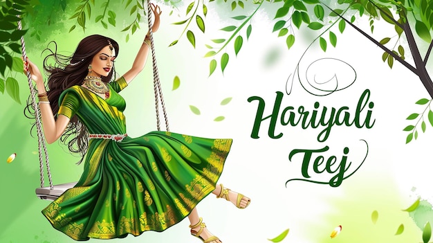 Photo woman swing celebrated by indian on teej hartalika teej