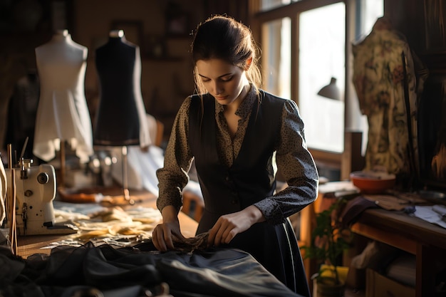 Woman Tailor Working on New Clothing