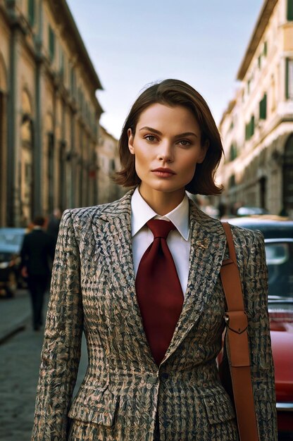 Photo a woman in a tailored suit and tie embodying professionalism and elegance