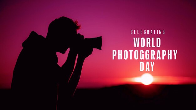 a woman takes a photo of a sunset with a pink background with the text  save world