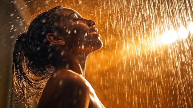 Woman taking a bath under the shower