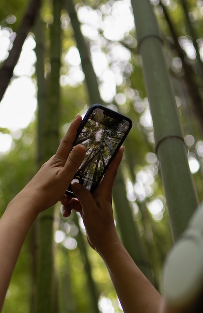 Photo woman taking photos with the smartphone