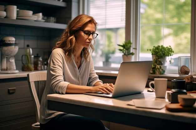 Photo woman teleworking at home