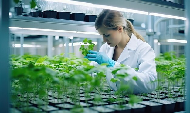 A Woman Tending to Plants in a Greenhouse