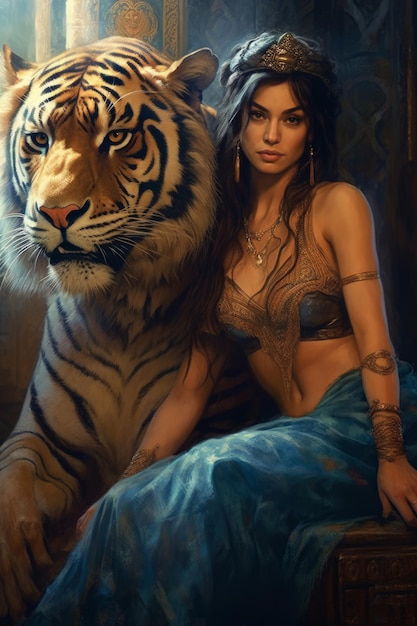 A woman and a tiger