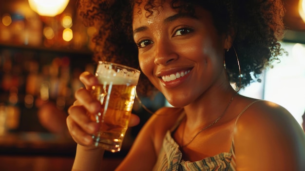 A Woman Toasting With Beer