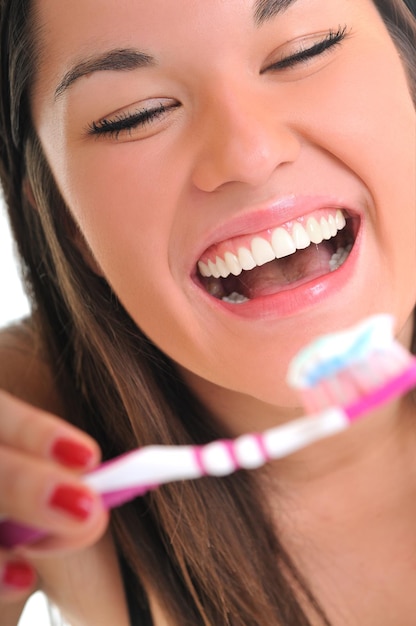 woman tooth brush teeth white smile