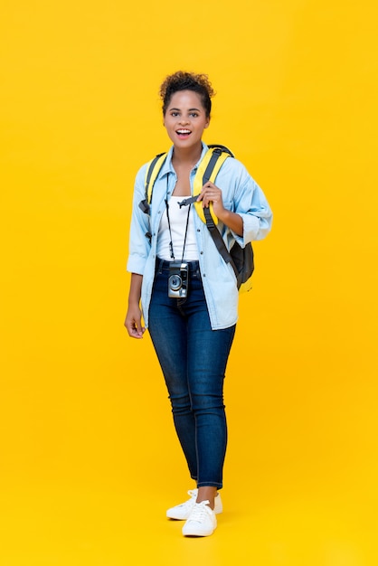 Woman tourist backpacker ready for vacation 