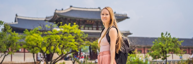 Woman tourist in Seoul South Korea Travel to Korea concept BANNER LONG FORMAT