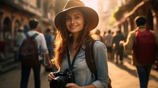 Woman tourist with a camera