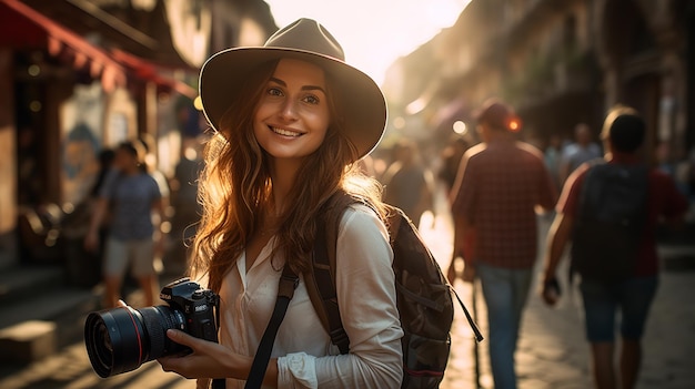 Woman tourist with a camera