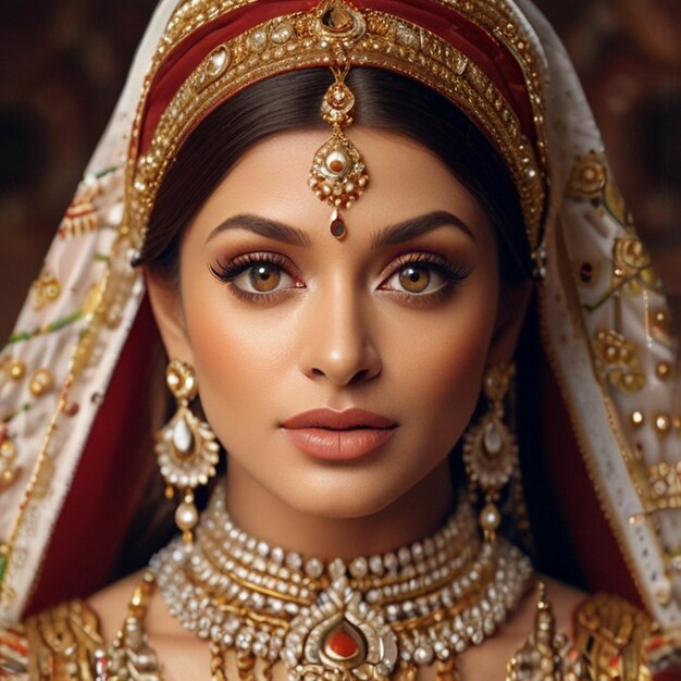 a woman in a traditional bridal costume is posing for a photo