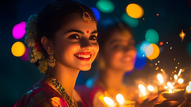 Photo a woman in a traditional dress with a lit candle