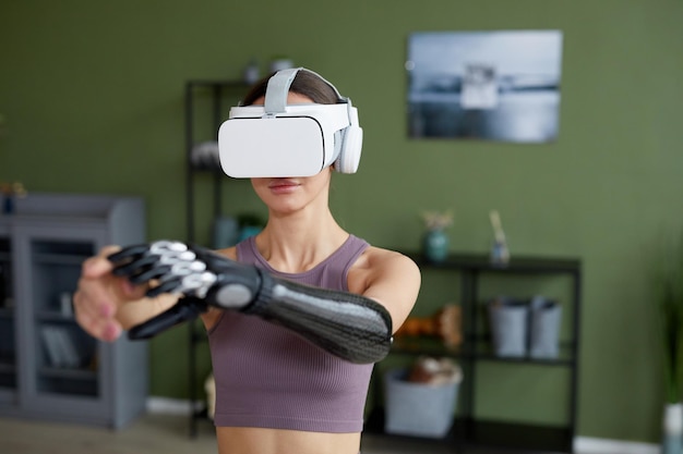 Woman training in VR glasses