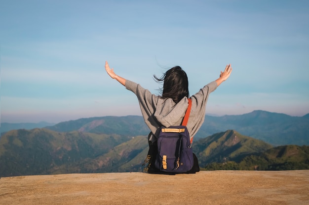 Woman traveler enjoying for view of nature on holiday