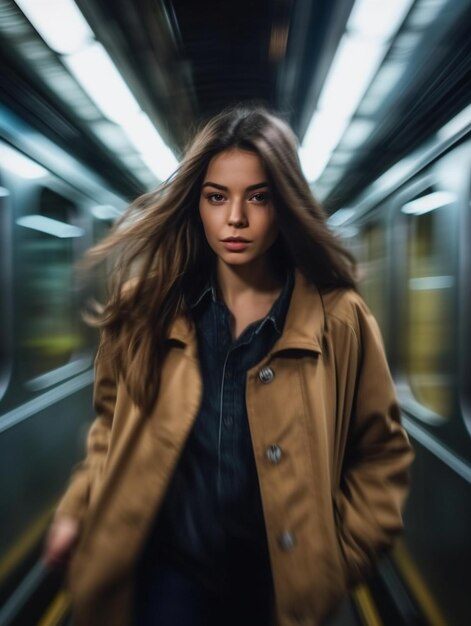 Woman traveling with the subway in the city