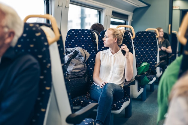 Photo woman travelling by train