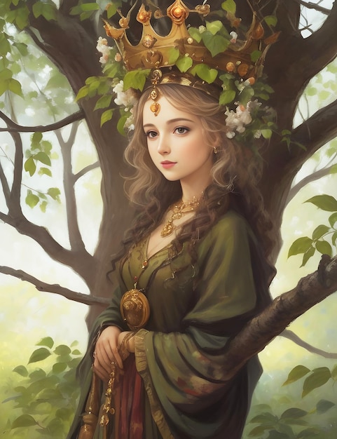 a woman in a tree with a crown ai generated