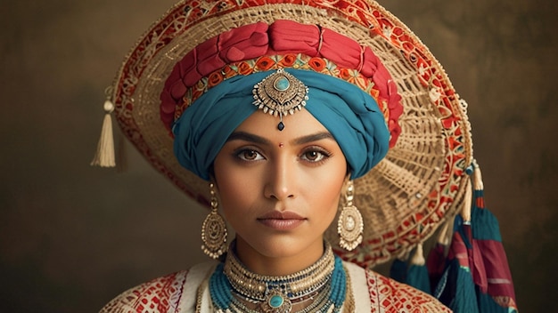 a woman in a turban with a blue turban on her head