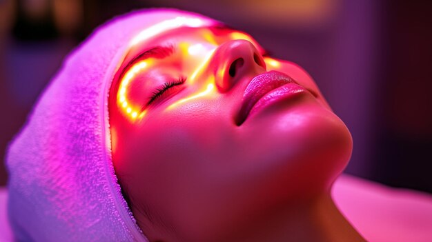 Photo woman undergoing led facial treatment in a tranquil spa environment during a beauty session focused on skin rejuvenation