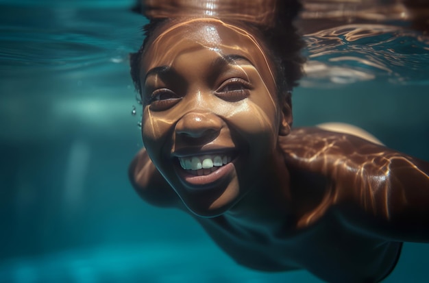 Woman underwater pool Cute female face Generate Ai