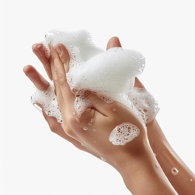 Woman use soap and washing hands under the water tap Hygiene concept hand detail